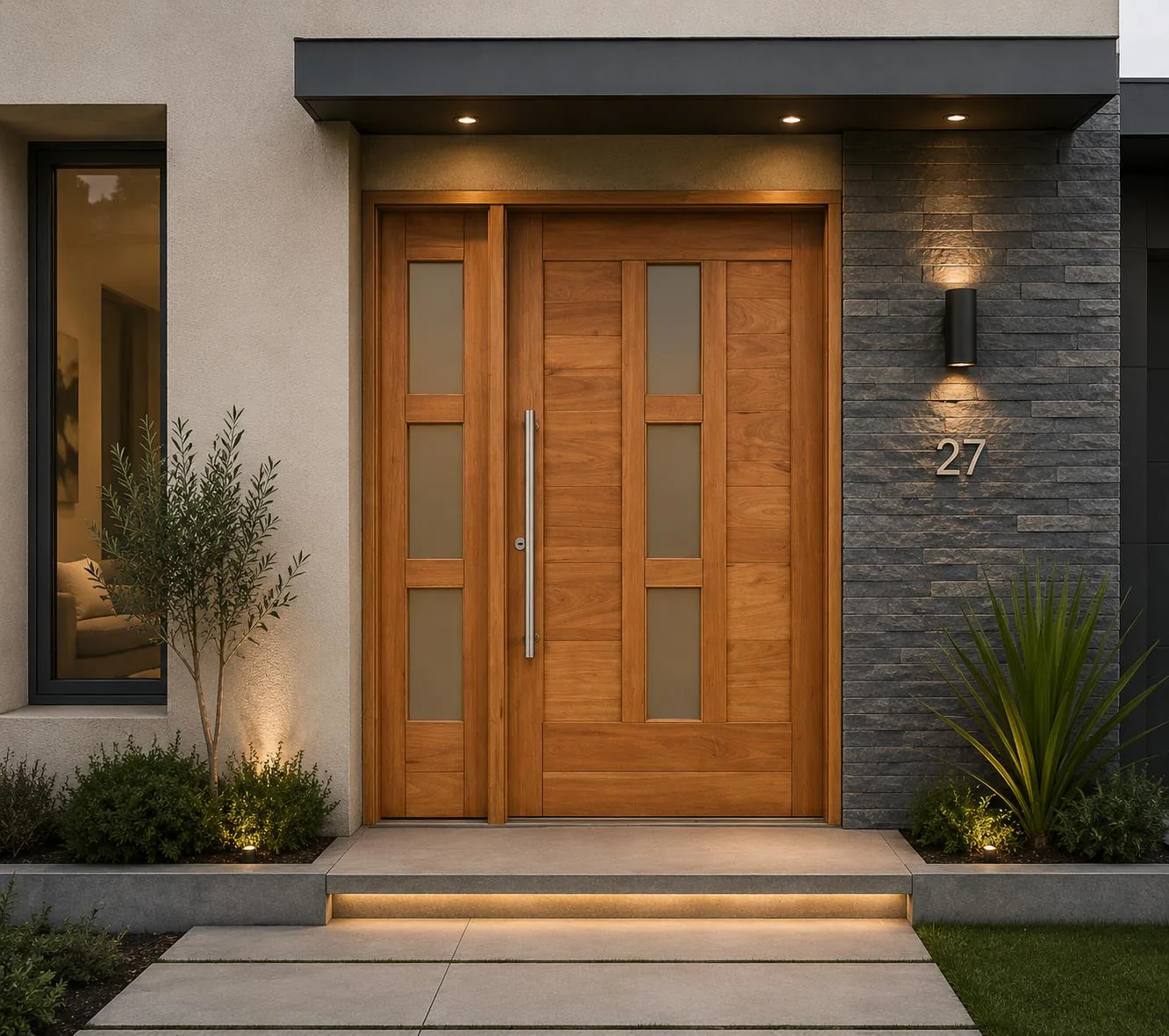 Puerta de frente con paño fijo lateral, de 1,50 por 2,10