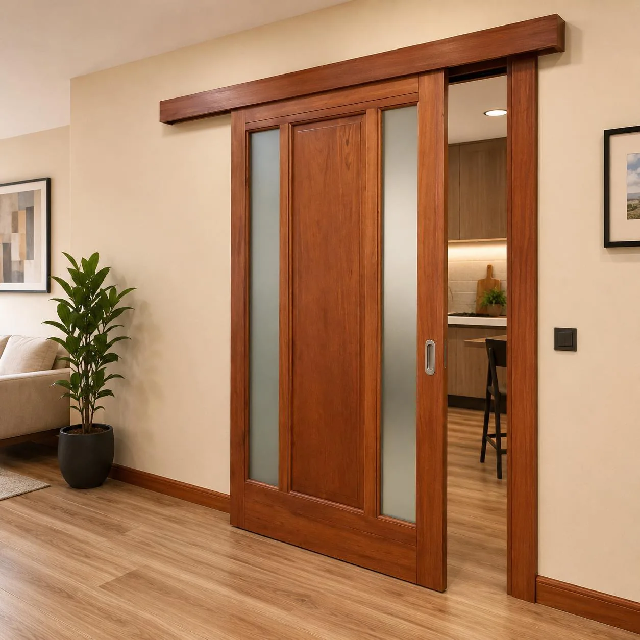 Puerta corrediza estilo granero con guía oculta